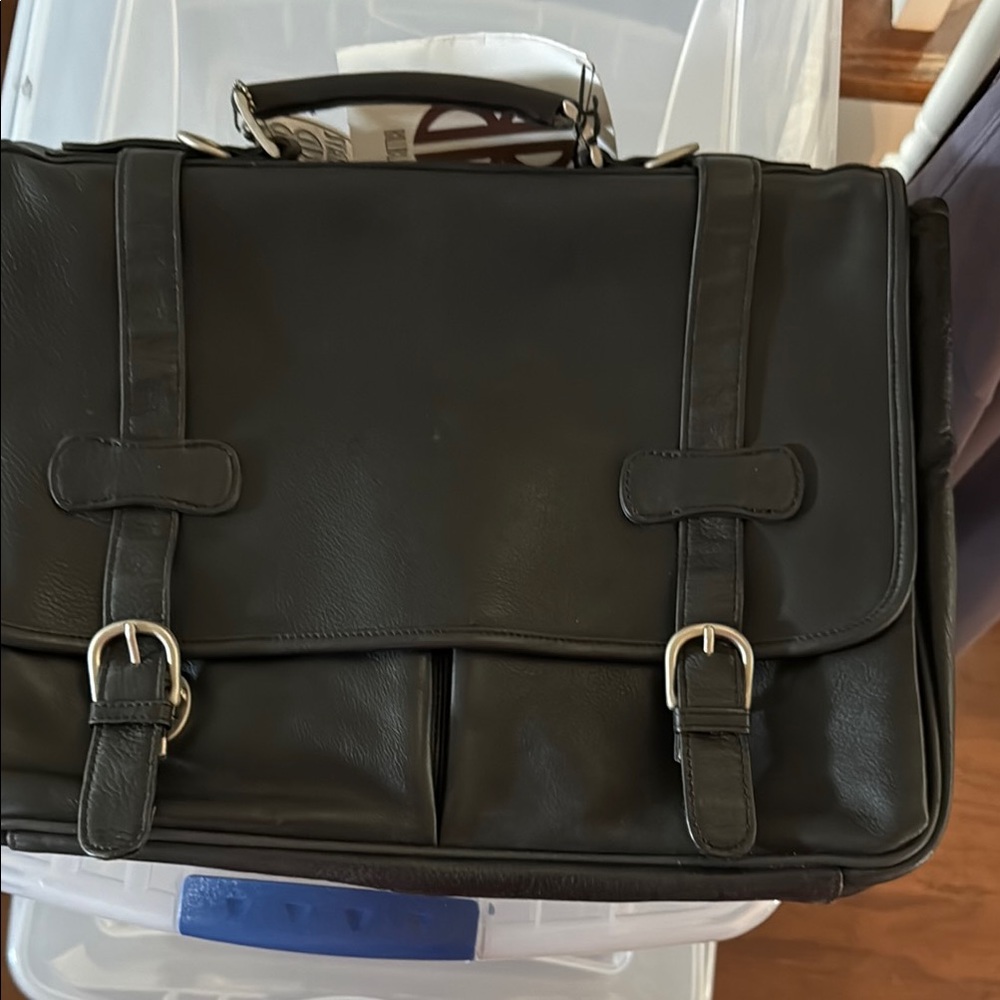 Black Leather brief case or laptop Bag